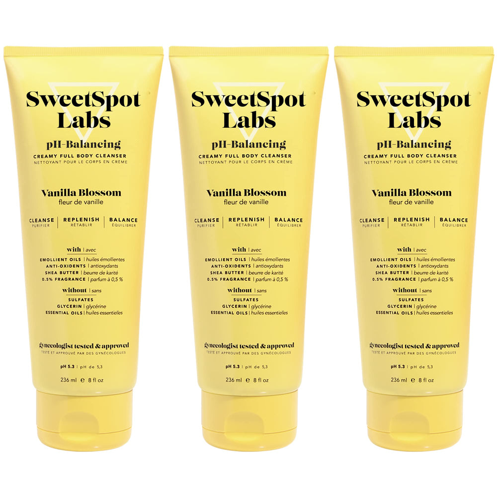 SweetSpot Labs wash bottle with vanilla aroma for gentle daily cleansing.