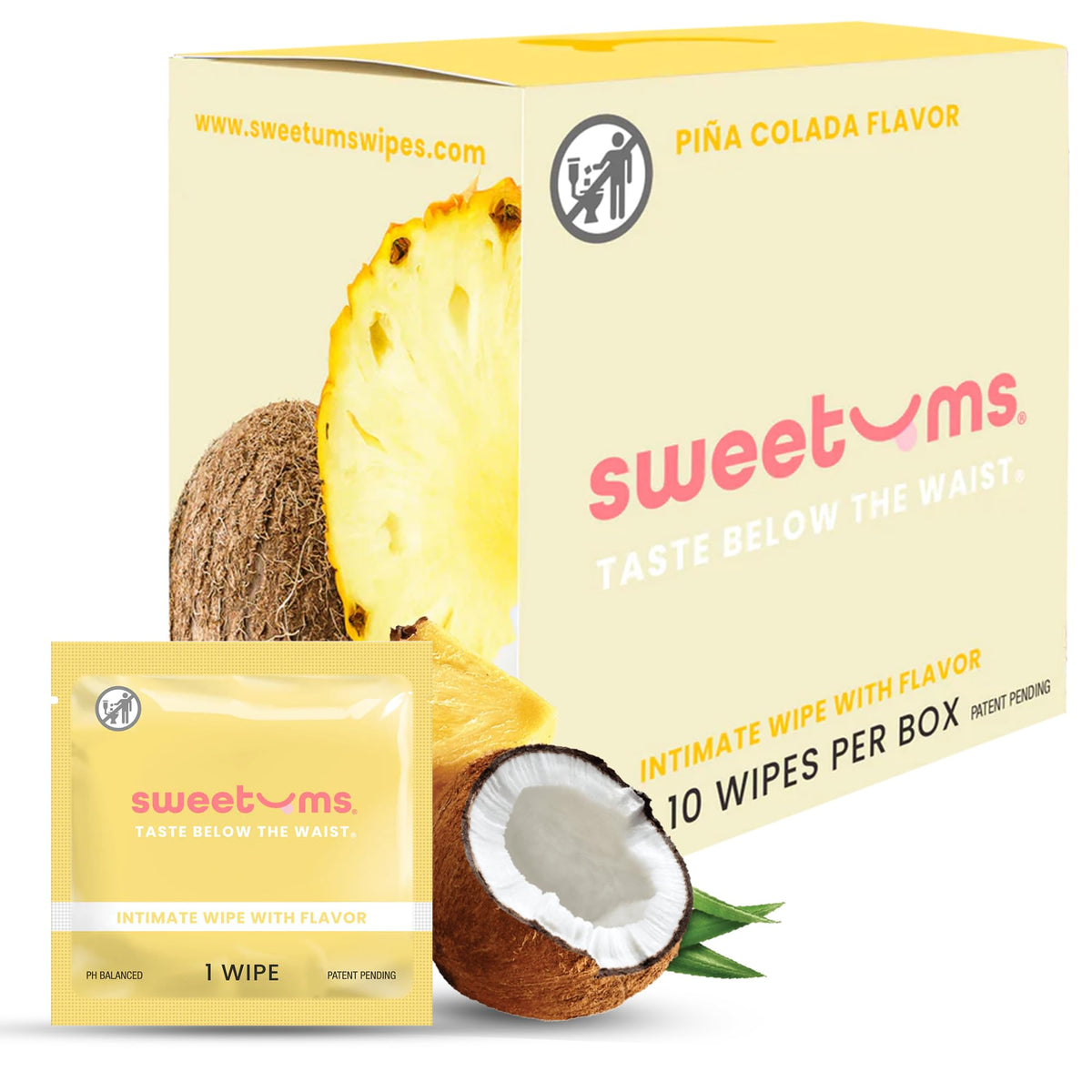 Sweetums feminine wipes pina colada pack for on-the-go freshness.