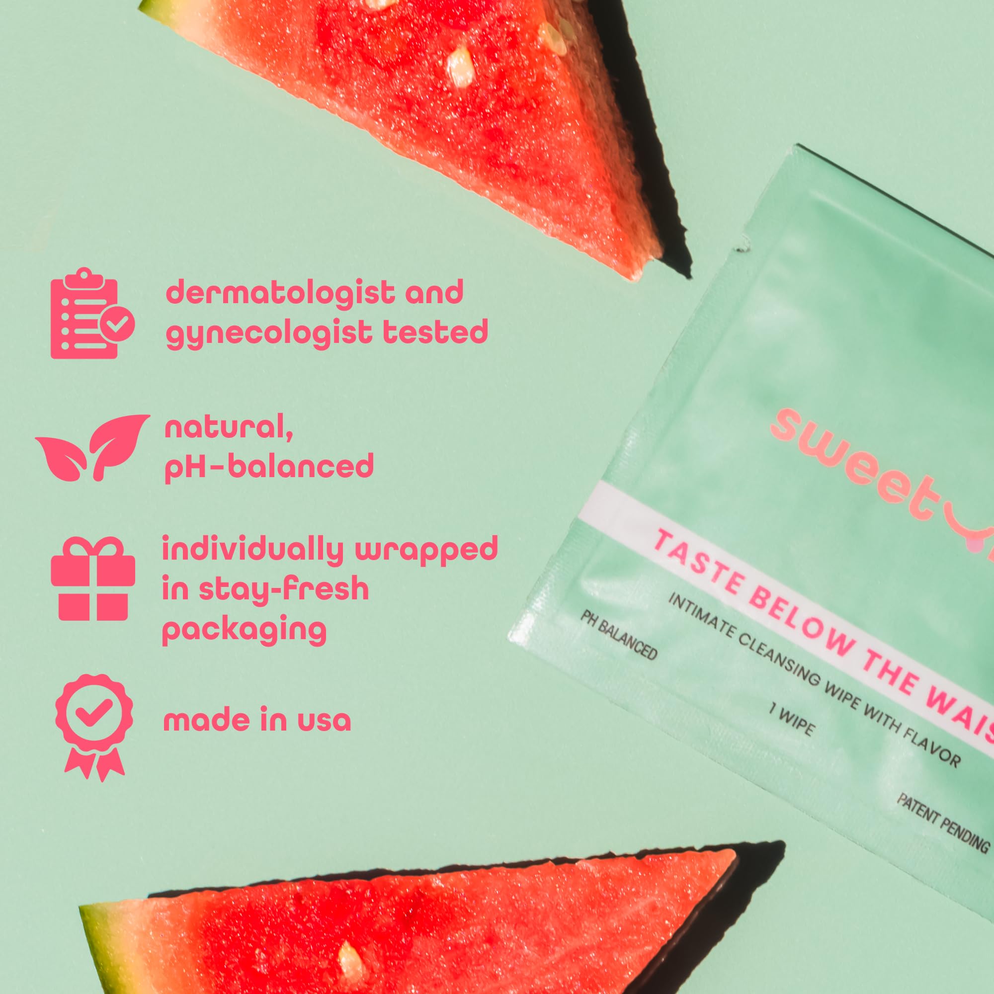 Sweetums Flavored Freshening Wipes close-up offers a tasty, refreshing sensation.
