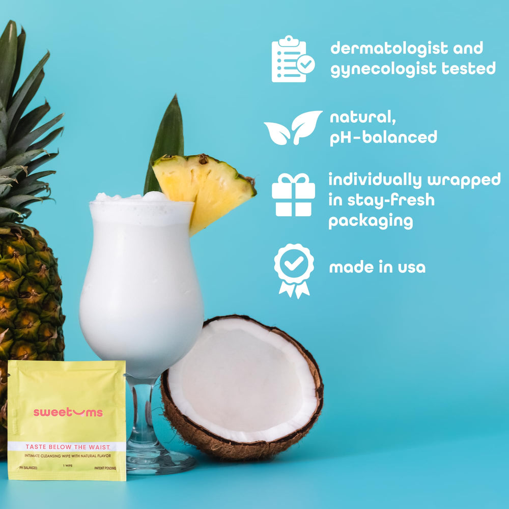 Sweetums wipe texture closeup shows soft material for comfortable daily cleansing.