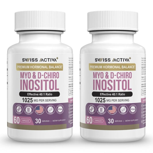 Bottle of Swiss Activa+ Labs Myo Inositol & D-Chiro Inositol supplement