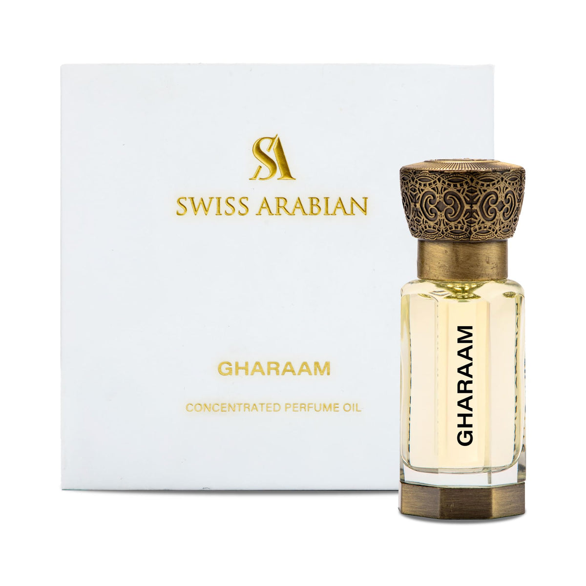 Swiss Arabian Gharaam bottle close-up showing long-lasting fragrance