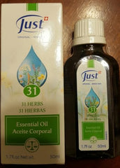 Arnica cream and Swiss Just 31 herbal oil reference