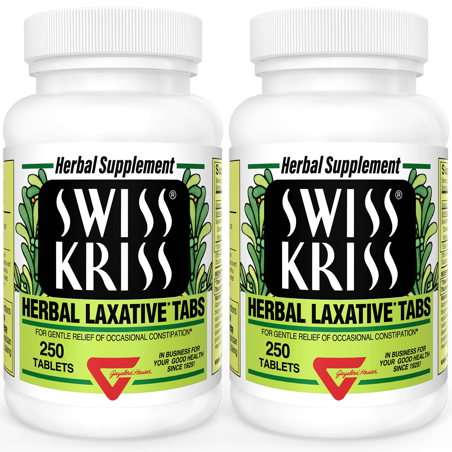 Swiss Kriss pack-two-bottles offers convenient two-pack for gentle, occasional relief with natural herbs.