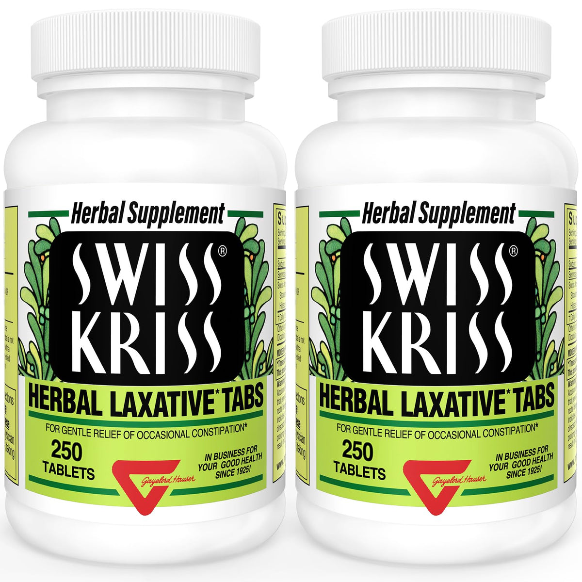 Swiss Kriss pack-two-bottles offers convenient two-pack for gentle, occasional relief with natural herbs.