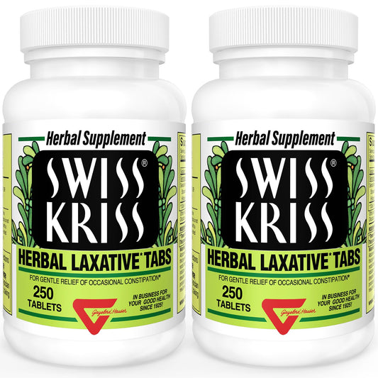 Swiss Kriss pack-two-bottles offers convenient two-pack for gentle, occasional relief with natural herbs.