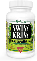 Swiss Kriss herbal laxative tablets bottle front view for natural constipation support.