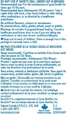 Nutrition facts panel for Swiss Natural Total One Teen Multi Vitamin Caplet