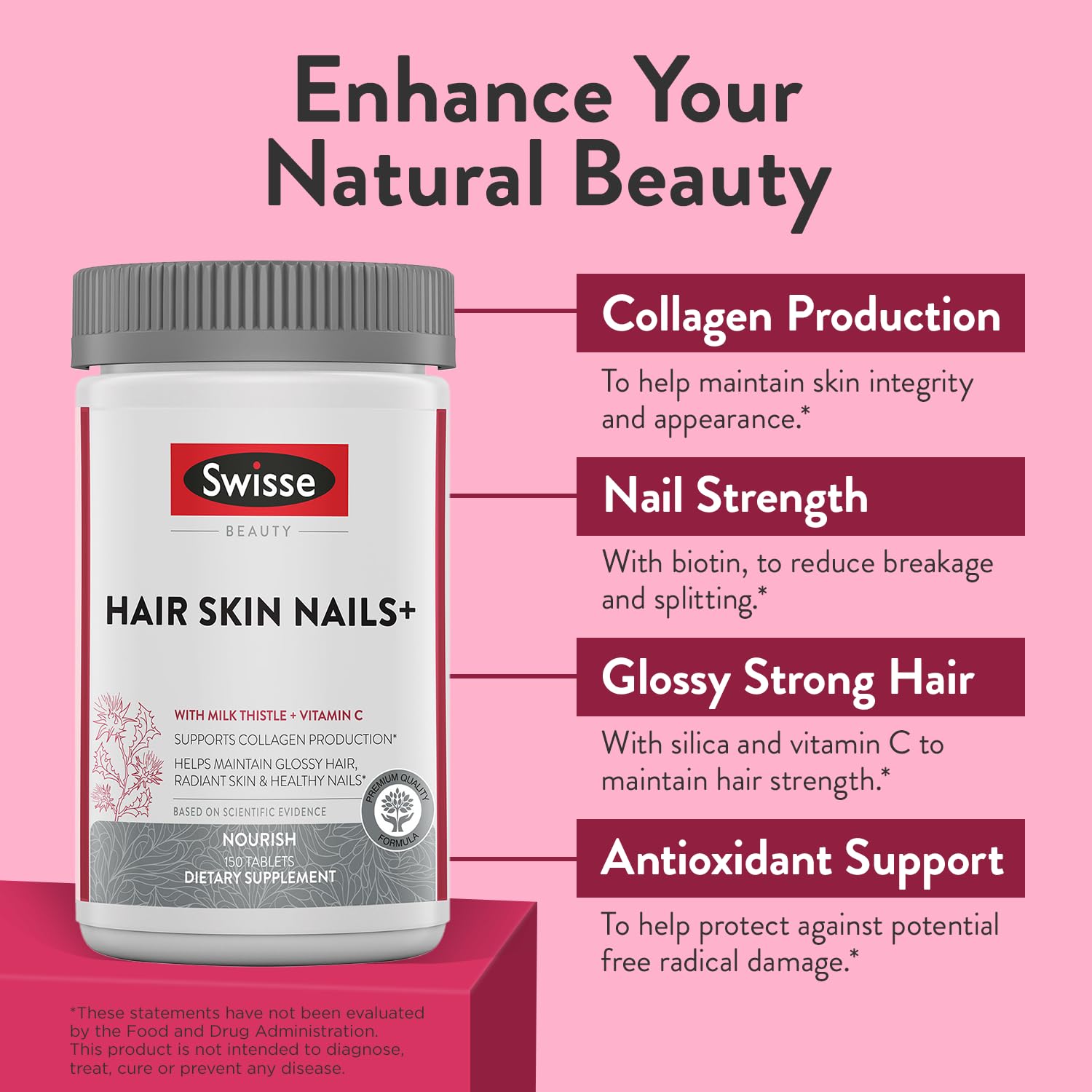 Product label showing Biotin, Milk Thistle and Vitamin C