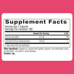 Label displaying 135mg CoQ10 dosage per softgel