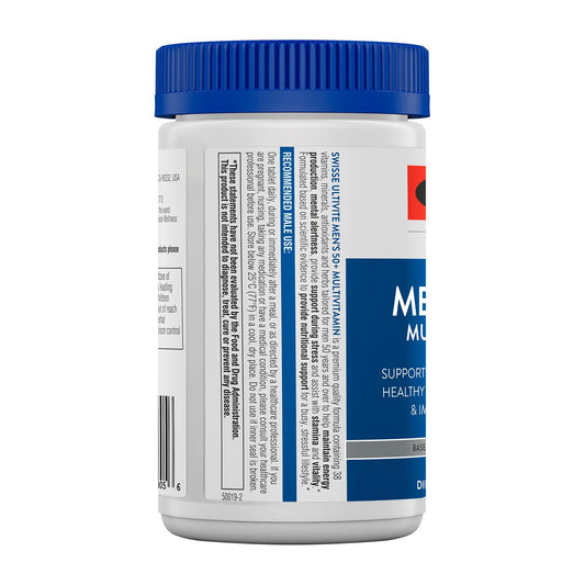Close-up of Swisse men's multivitamin tablets for 50 and over