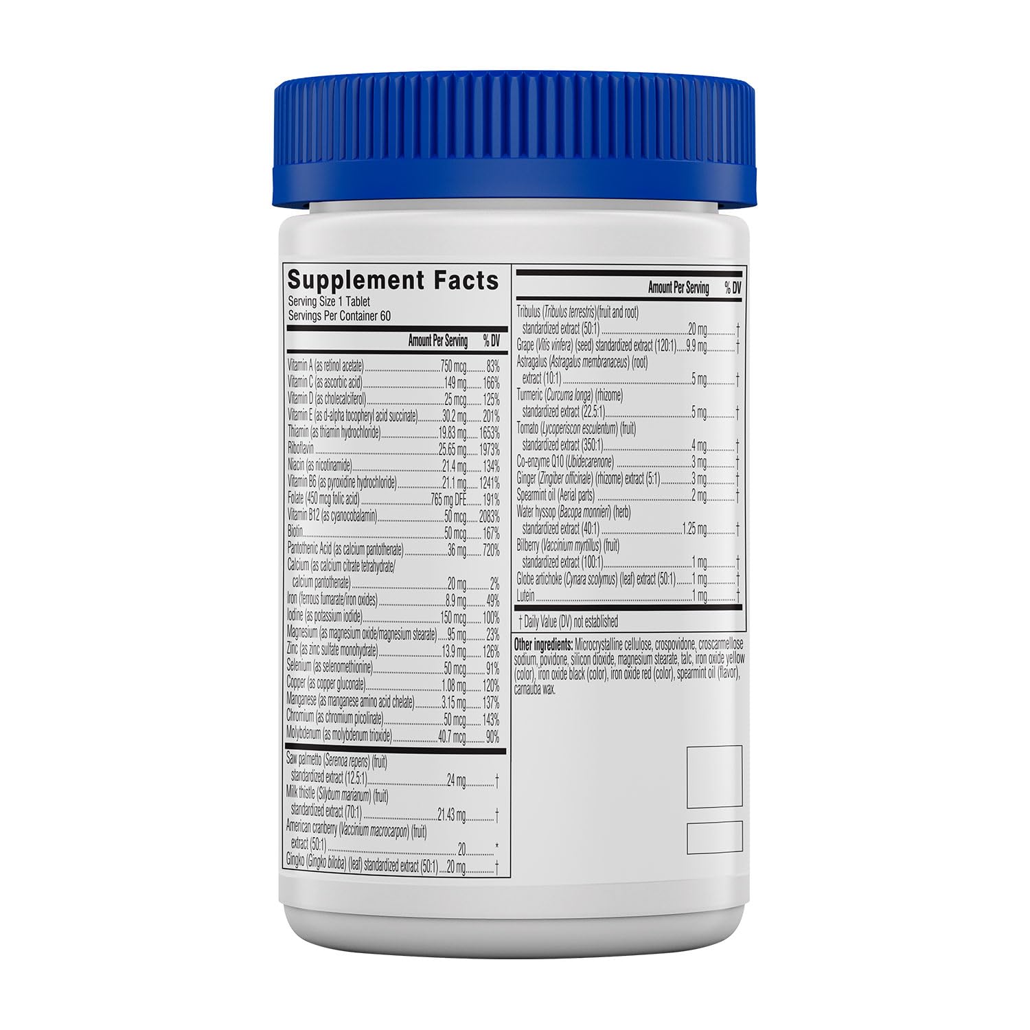 Swisse Multivitamin label highlighting 39 vitamins, minerals, antioxidants and adaptogens