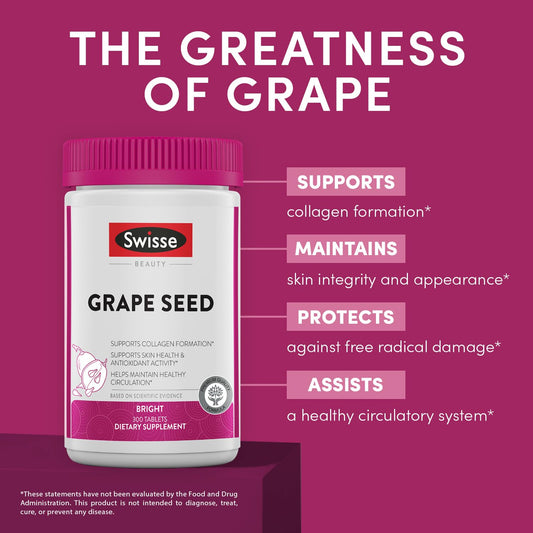 Close-up of Swisse Grape Seed Extract capsules