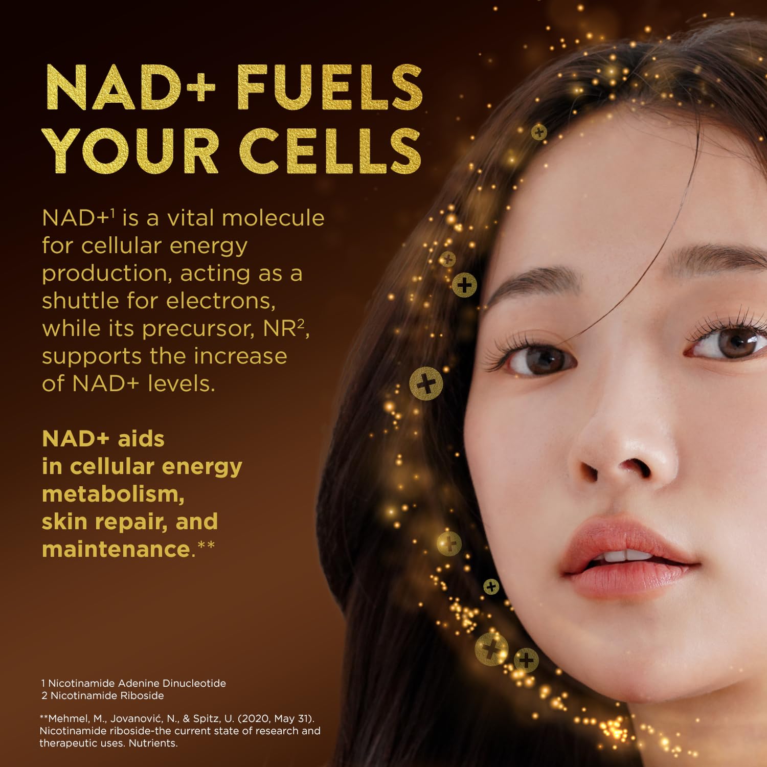 NAD+ Calm Skin bottle label highlighting Niagen ingredient