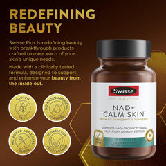 30 servings label on Swisse NAD+ Calm Skin packaging