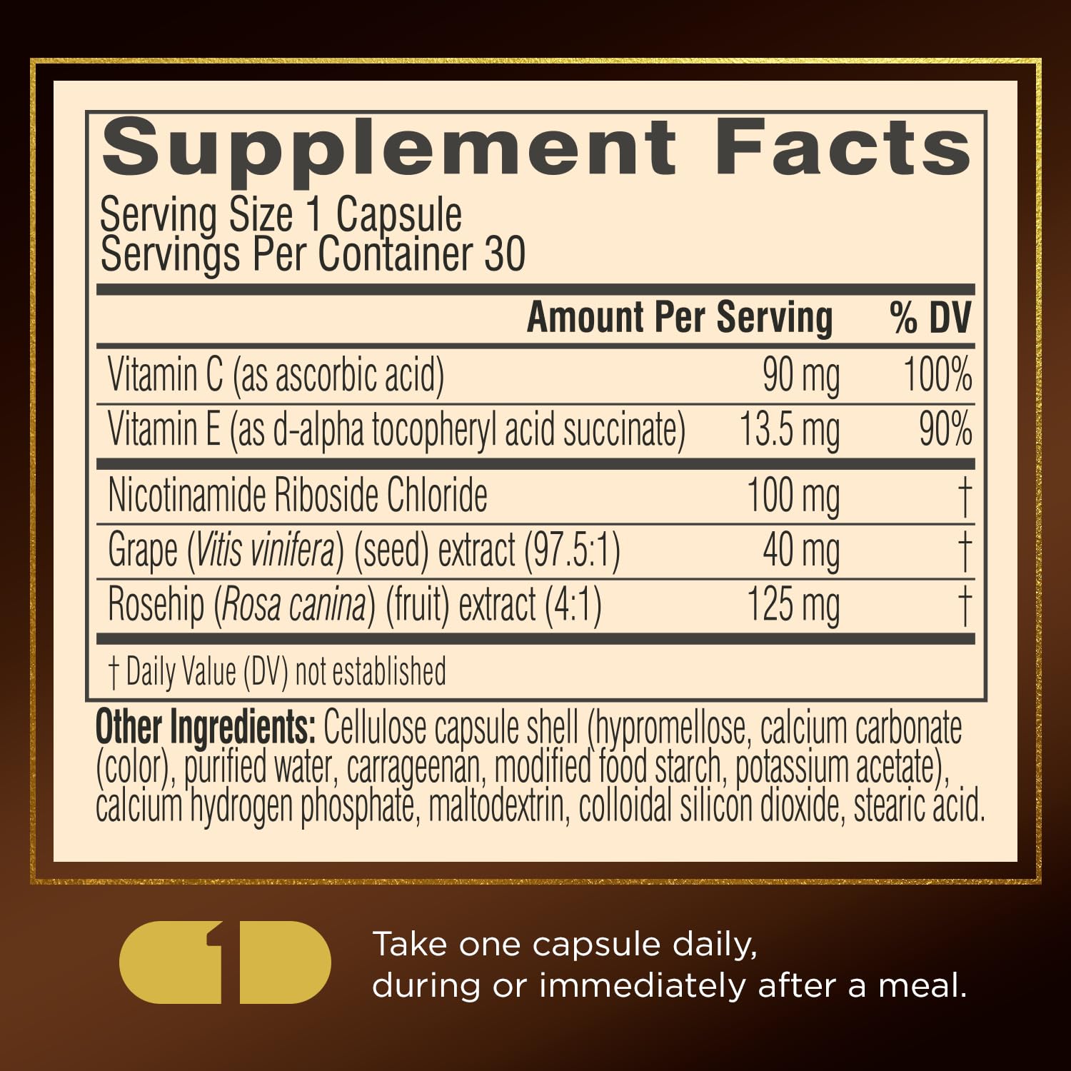 Grape seed extract and rosehip in NAD+ formula