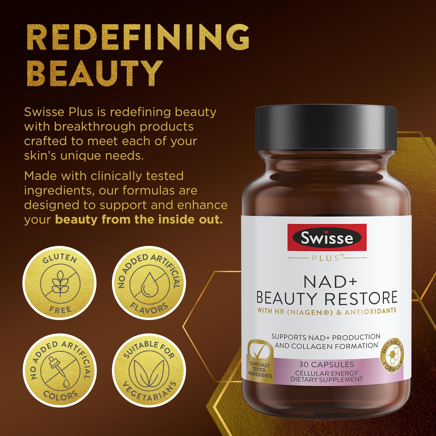 Swisse NAD+ Beauty Restore 30-capsule bottle