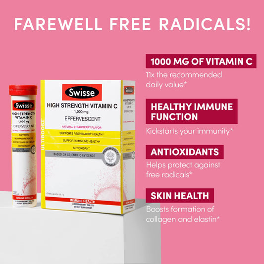 Effervescent Vitamin C 1000mg fizzy strawberry drink