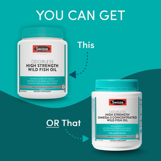Back label of Swisse Wild Fish Oil bottle