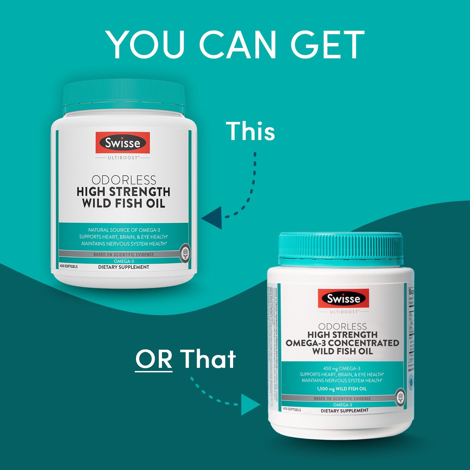 Close-up of Swisse Wild Fish Oil softgels, odorless capsules.