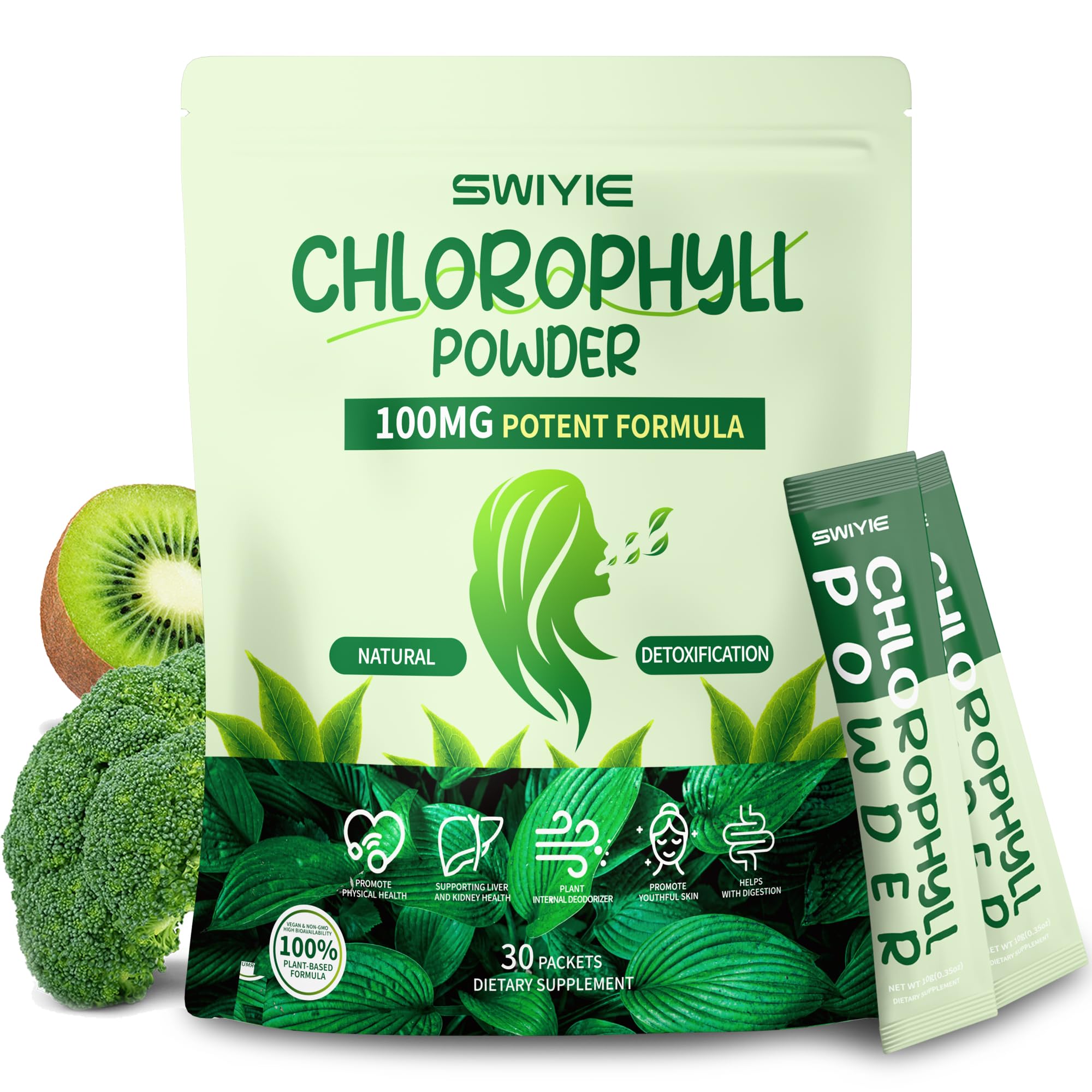 Swiyie Chlorophyll Powder bottle and label front view