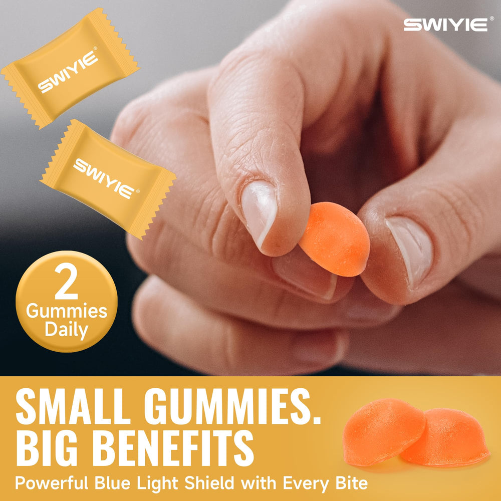 Eye health concept with gummies and digital devices