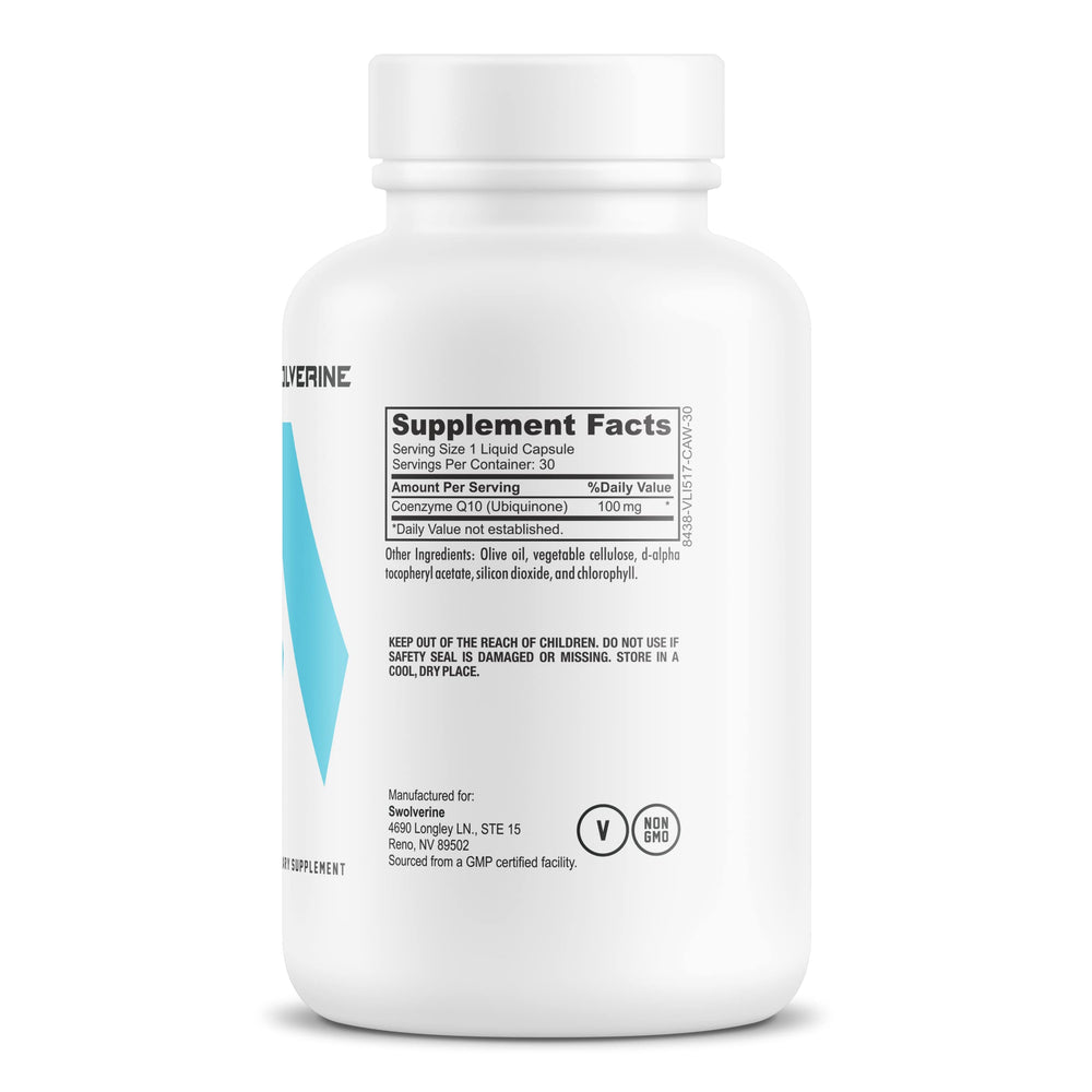 Close-up of CoQ10 100mg softgels