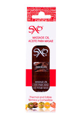 SXO edible massage oil packaging, 2 oz, chocolate scent