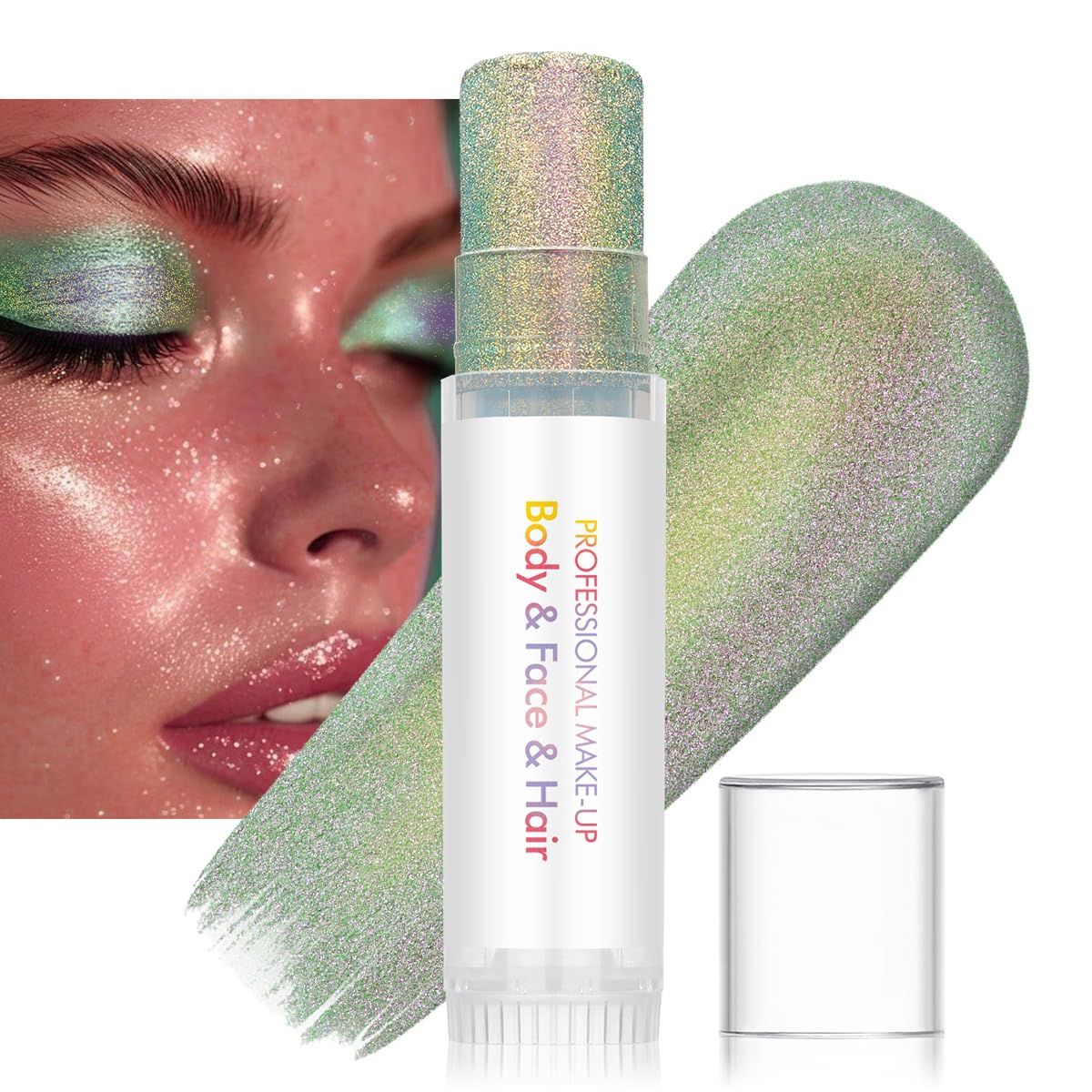 SYPAFG body glitter stick with green-purple shift for multidimensional light effects.