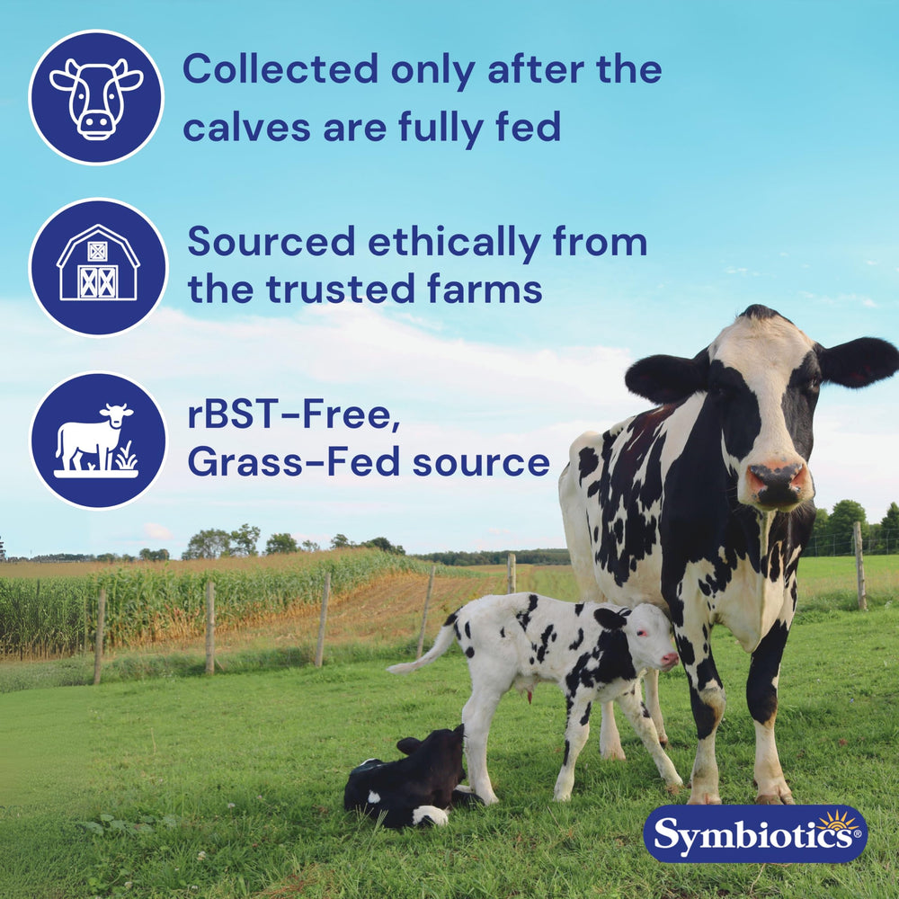Gluten-free badge on Symbiotics Colostrum packaging