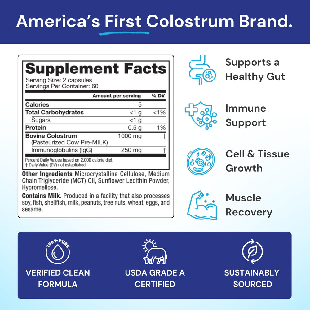 Label showing 25% IgG antibodies in Colostrum formula