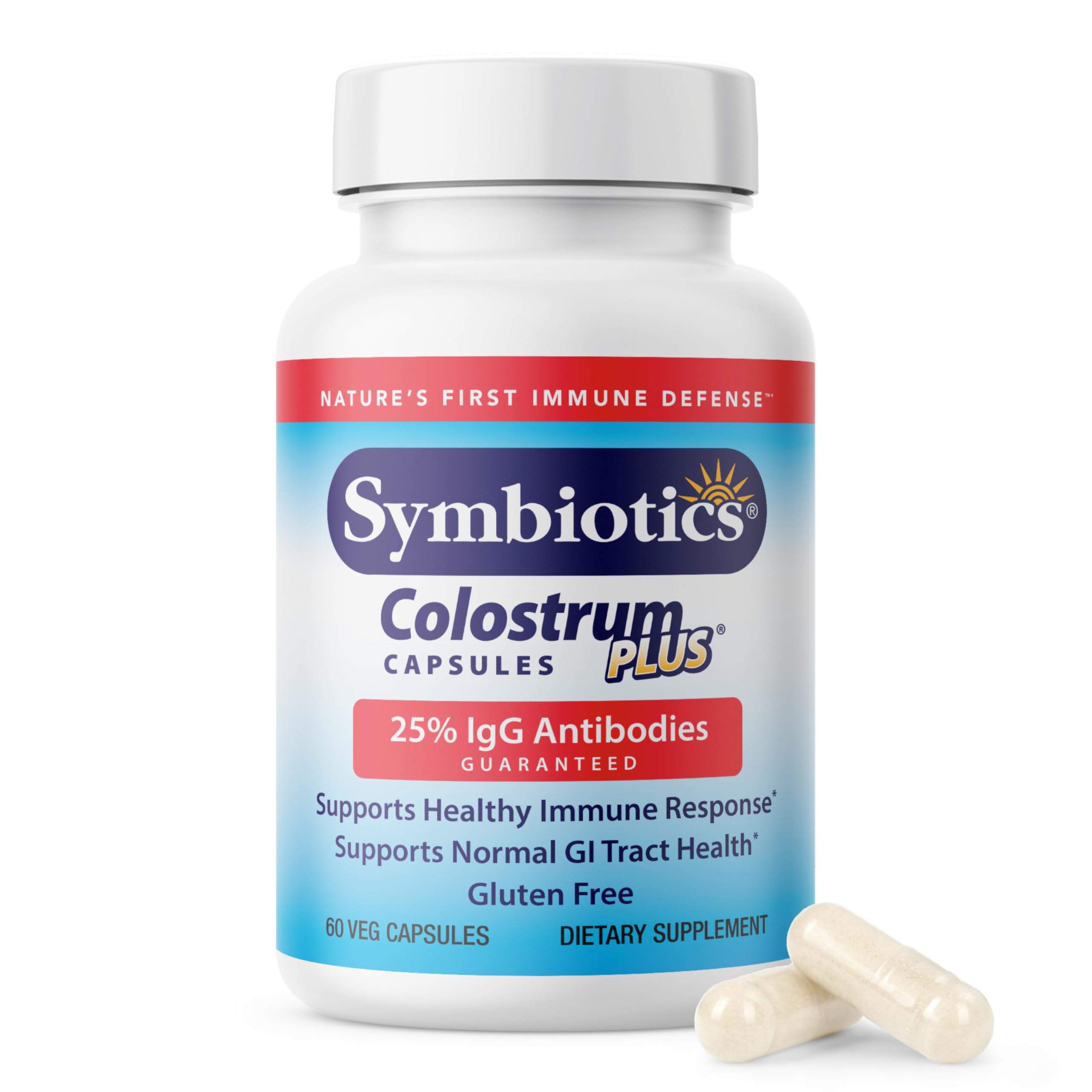 Symbiotics Colostrum 60ct Vegetable Capsules bottle – front view