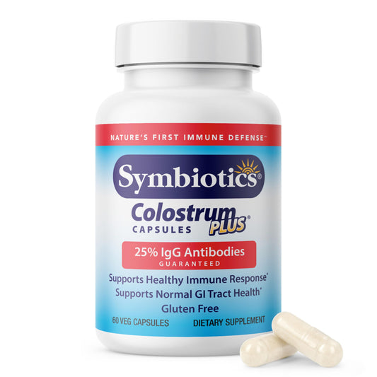 Symbiotics Colostrum 60ct Vegetable Capsules bottle – front view