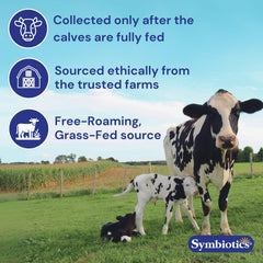 Symbiotics Colostrum Plus powder ready to mix with drinks in a glass.