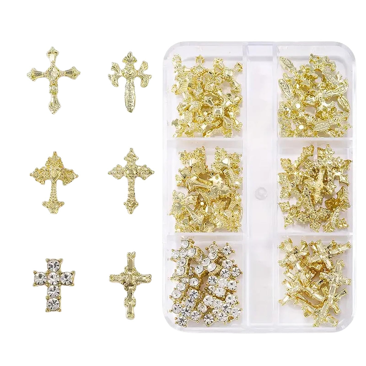 Symphonyw 3D cross nail charms set with gold finish for versatile nail art.