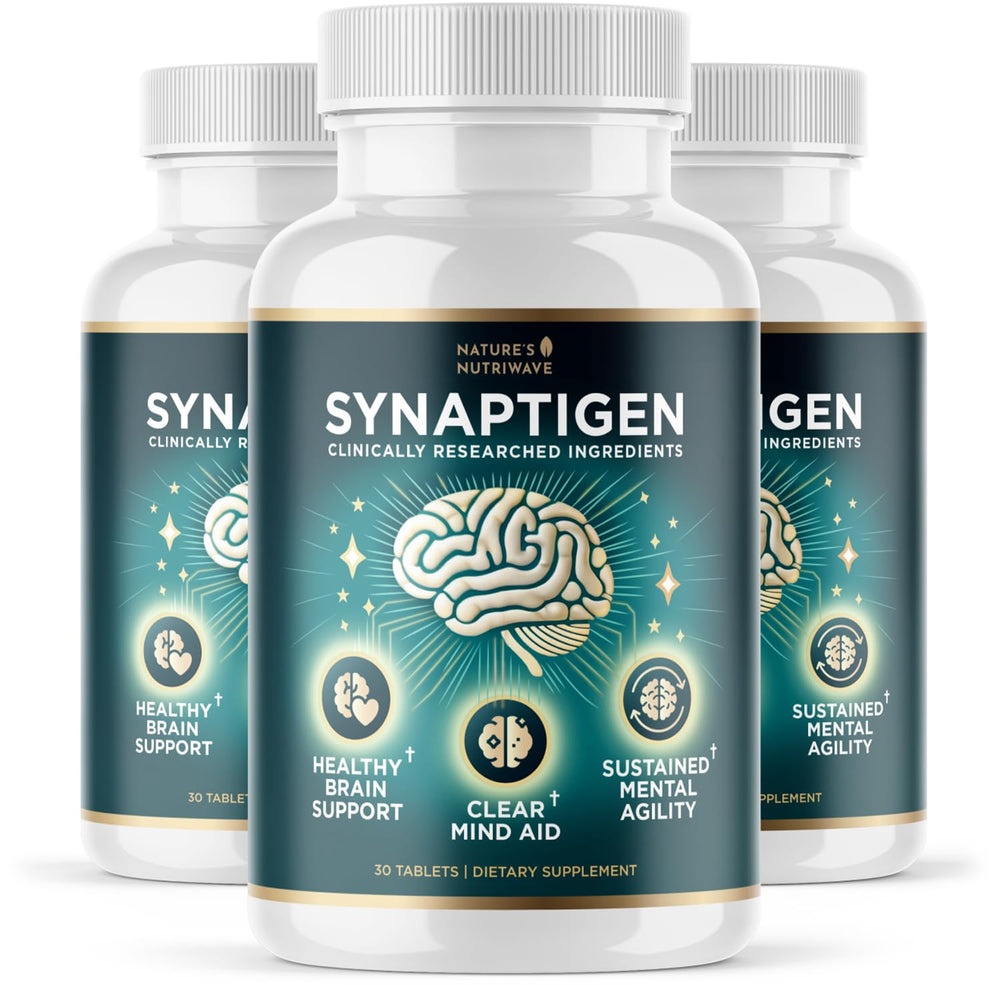 Synaptigen bottle and packaging highlighting natural ingredients