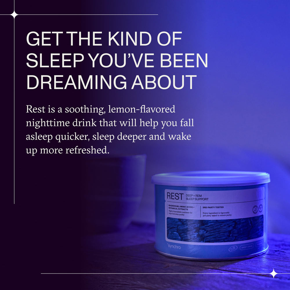Prepared glass of warm water with Synchro Rest Sleep lemon powder
