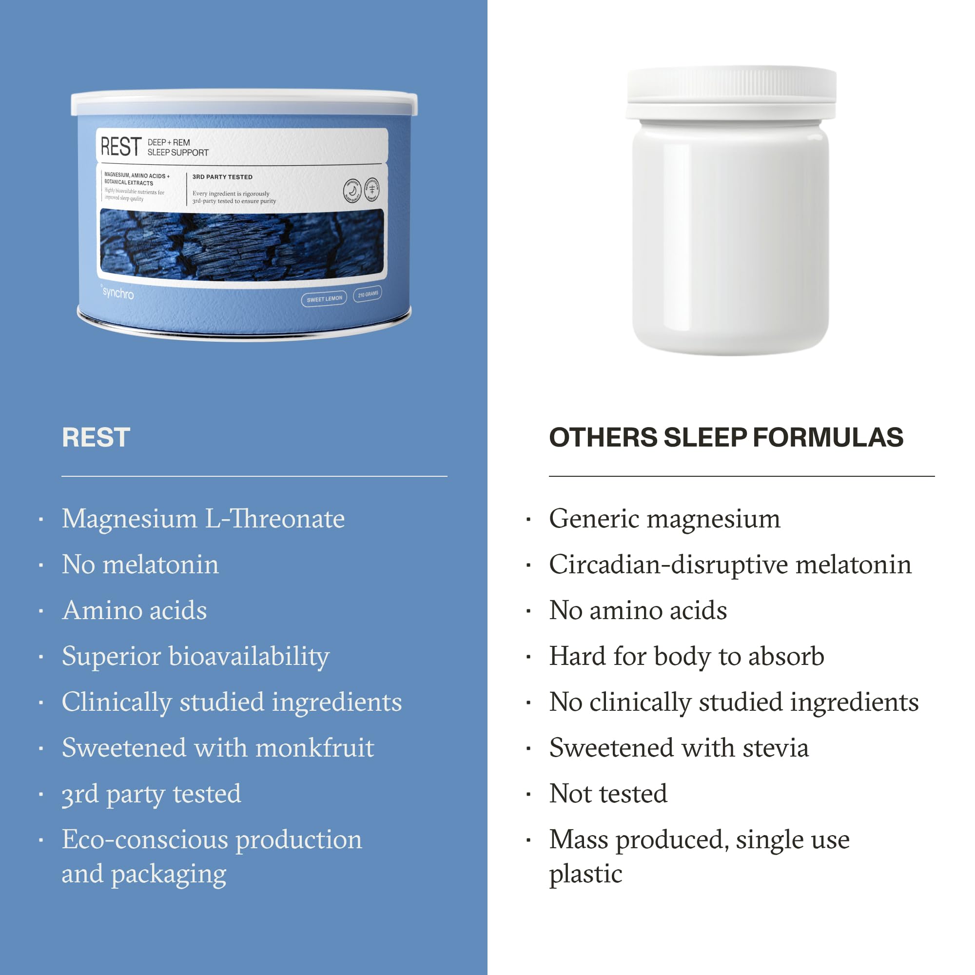 Measuring scoop placed next to Synchro Rest Sleep powder canister
