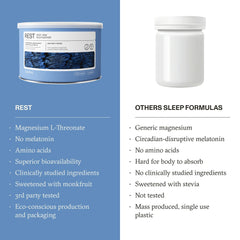 Measuring scoop placed next to Synchro Rest Sleep powder canister