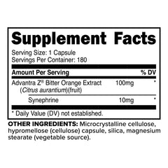Syneburn Advantra Z bitter orange extract bottle label
