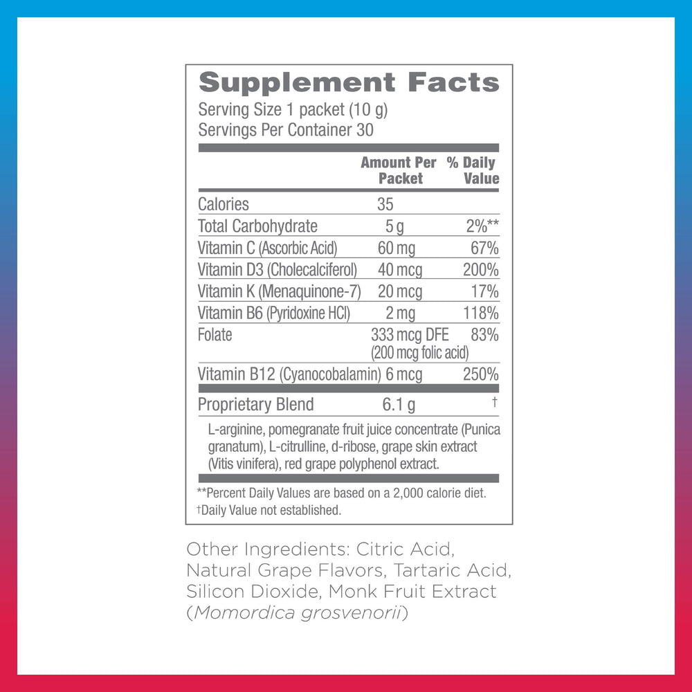 Nutritional information label for ProArgi-9 Plus
