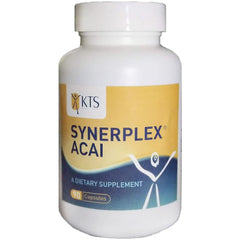 Bottle of Synerplex Acai Capsules with label on a white background