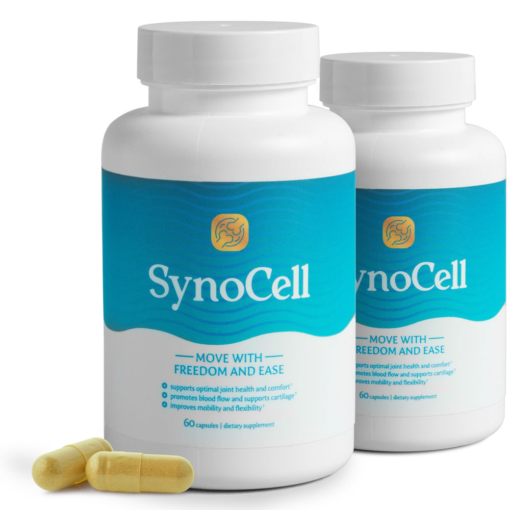 Synocell glucosamine chondroitin complex bottle supports daily joint comfort.
