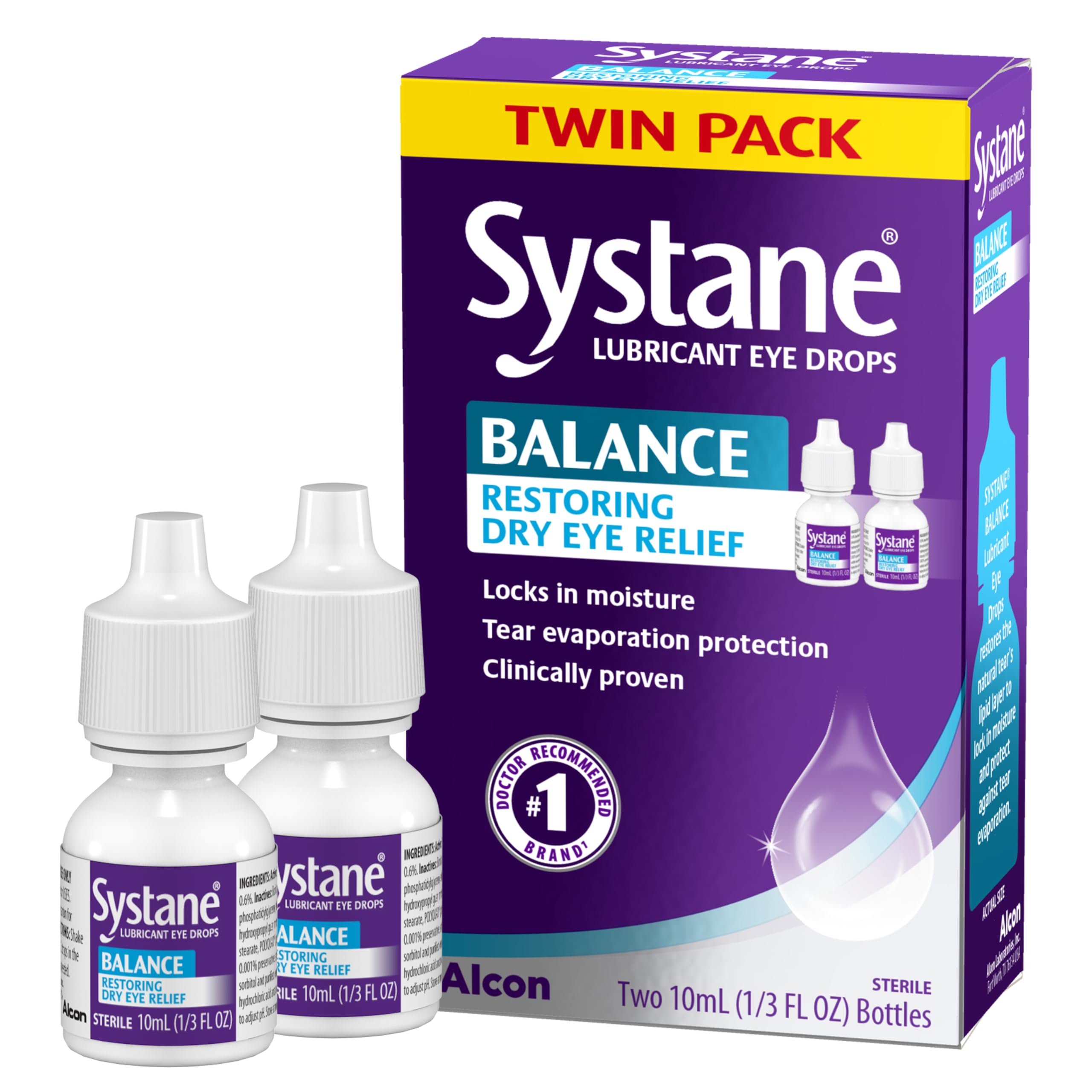 Systane Balance bottle pour demonstrates convenient dry-eye relief on demand
