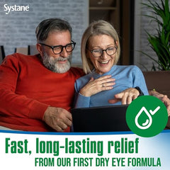 Systane bottle cap on travel-size bottle demonstrates portable convenience.