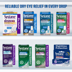 Systane Complete PF bottle label highlights eight hours of relief potential.