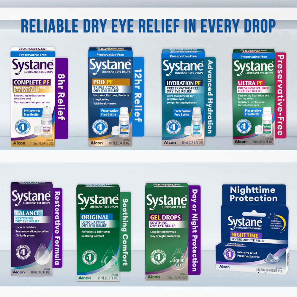 Systane Complete preservative-free label communicates sensitive-eye compatibility.