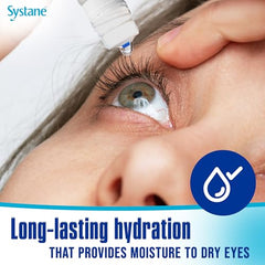 Systane Hydration packaging highlights preservative-free formula for sensitive eyes.
