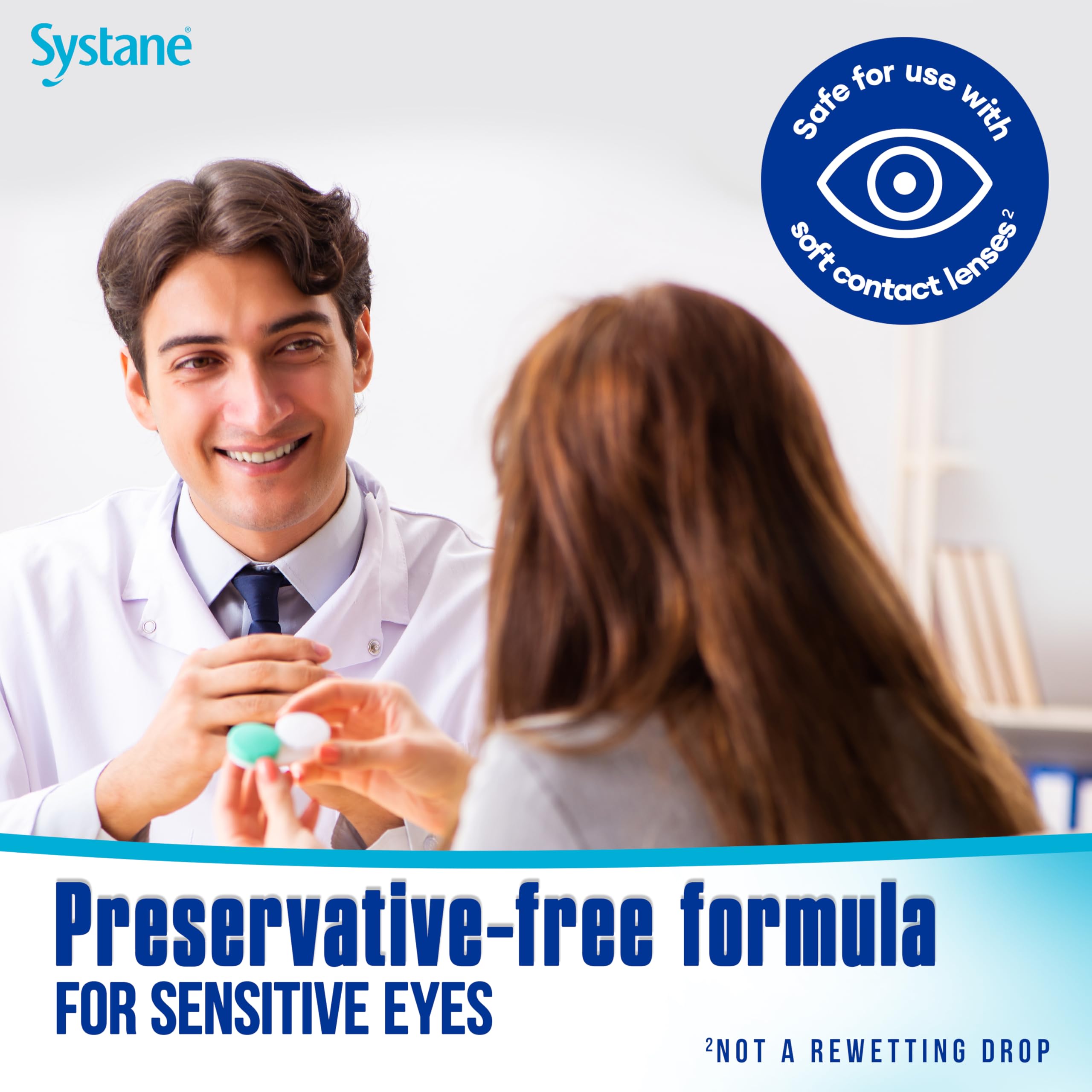 Systane Hydration preservative-free label indicating safe use for sensitive eyes.