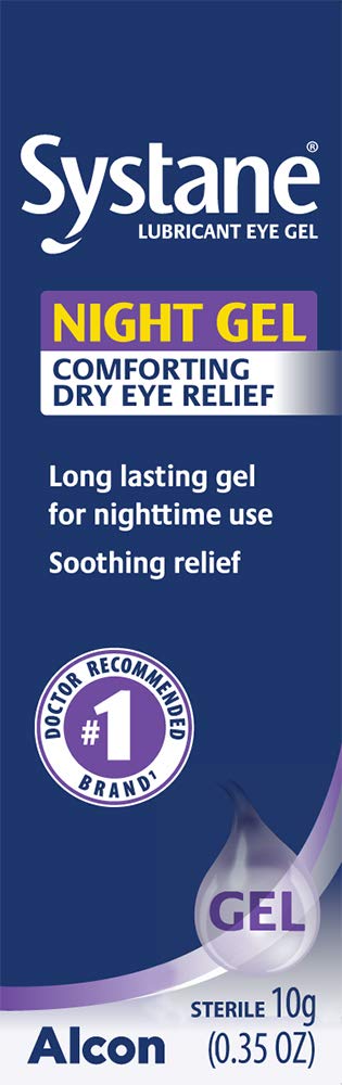 Systane Lubricant Eye Gel nighttime drop dispensing demonstrates soothing overnight relief